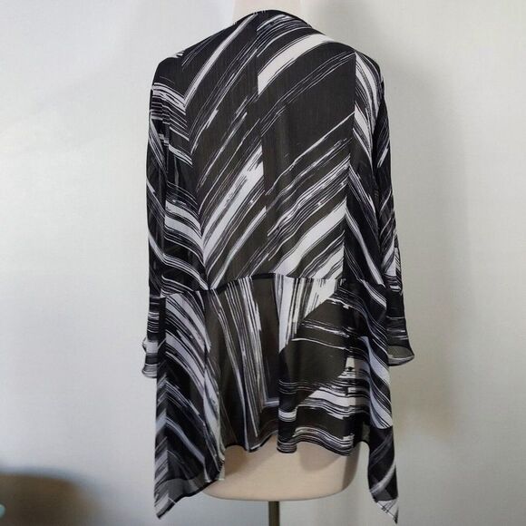 Catherines Sheer Cardigan Womens 0X Open Front 3/4 Bell Sleeves Black White - Picture 8 of 10